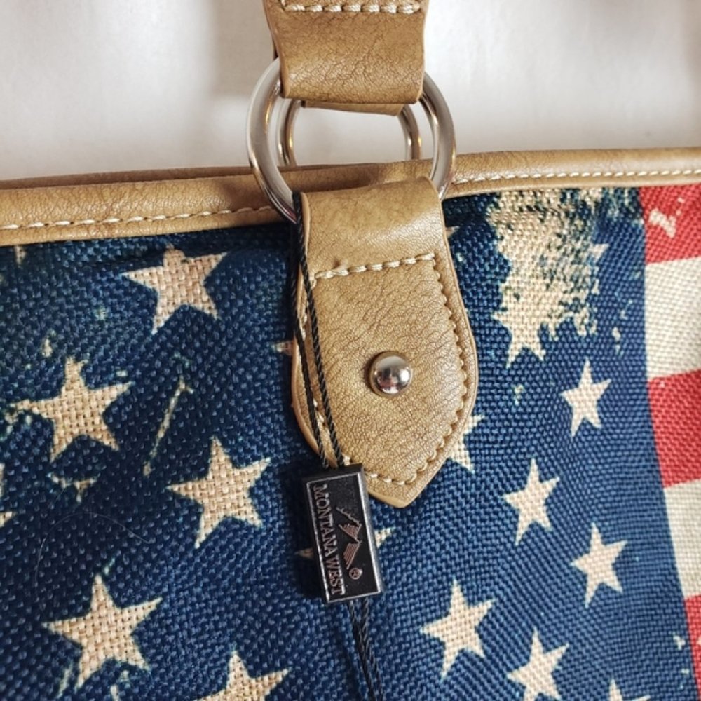 Montana West American Flag Painted Canvas Tote Bag - Picture 9 of 9